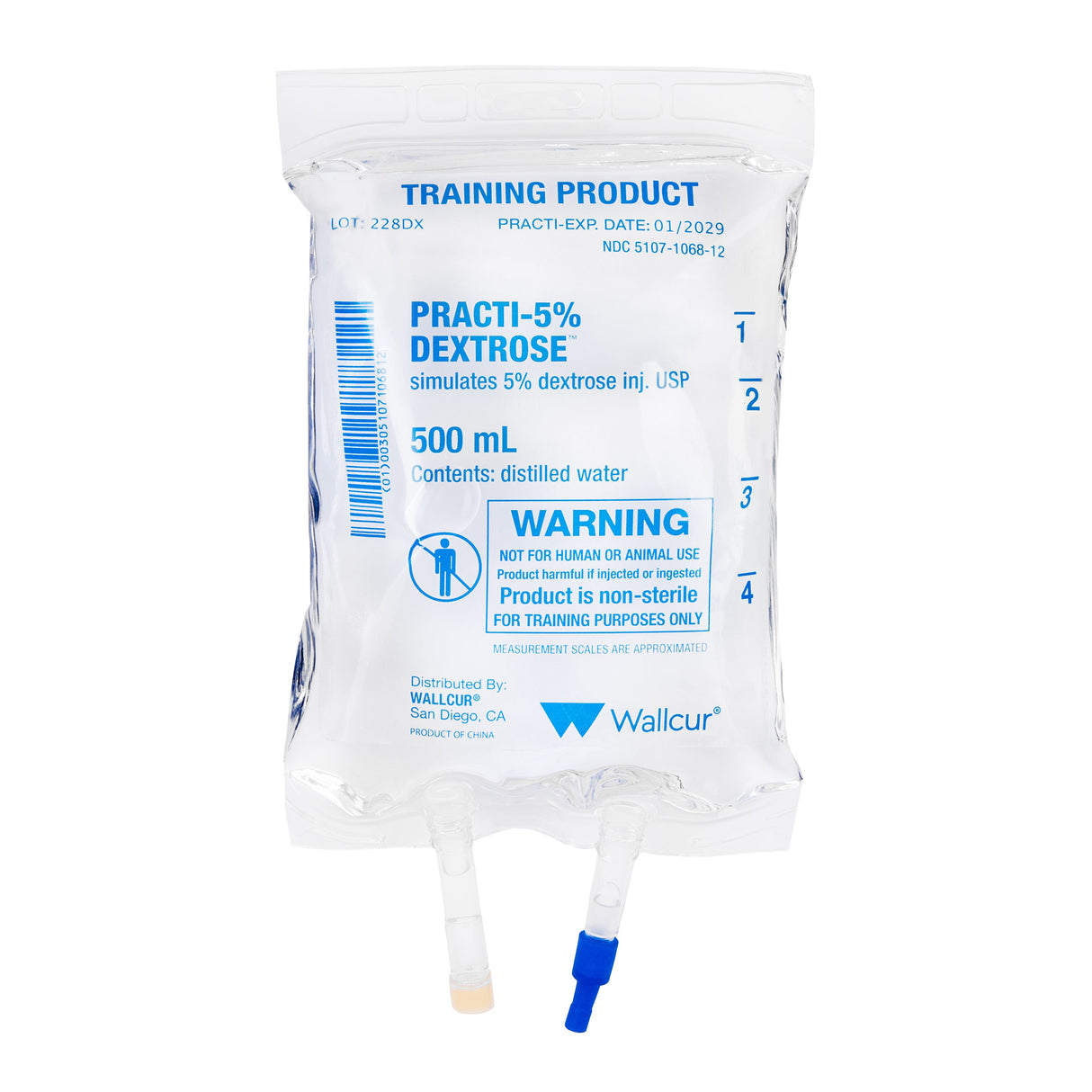 Practi-Dextrose 5% (500 mL IV Bag). Distilled Water (for training)