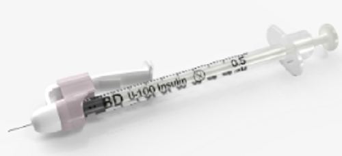 SafetyGlide 6 mm Insulin Syringe, 31G x 6 mm, 0.5 mL
