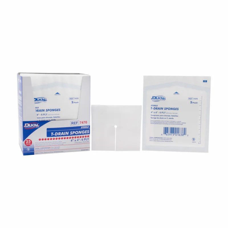 Sterile Non-Woven T-Drain Sponges 4" x 4" 6-Ply