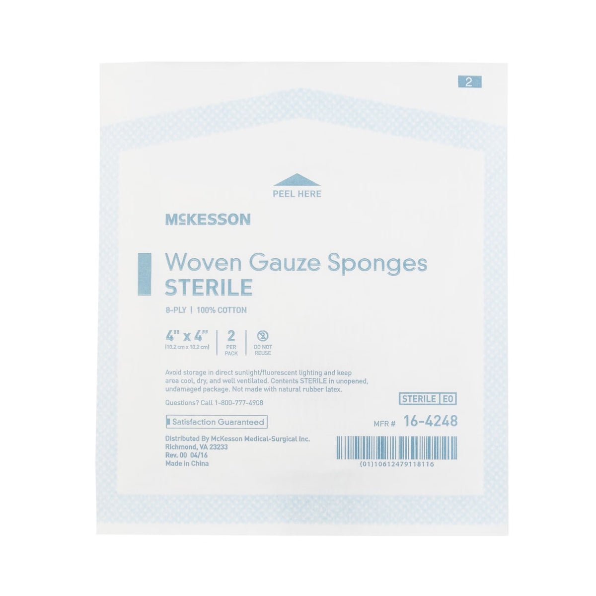 McKesson Gauze Sponge 4 X 4 Inch 8-Ply Sterile 2 per Pack