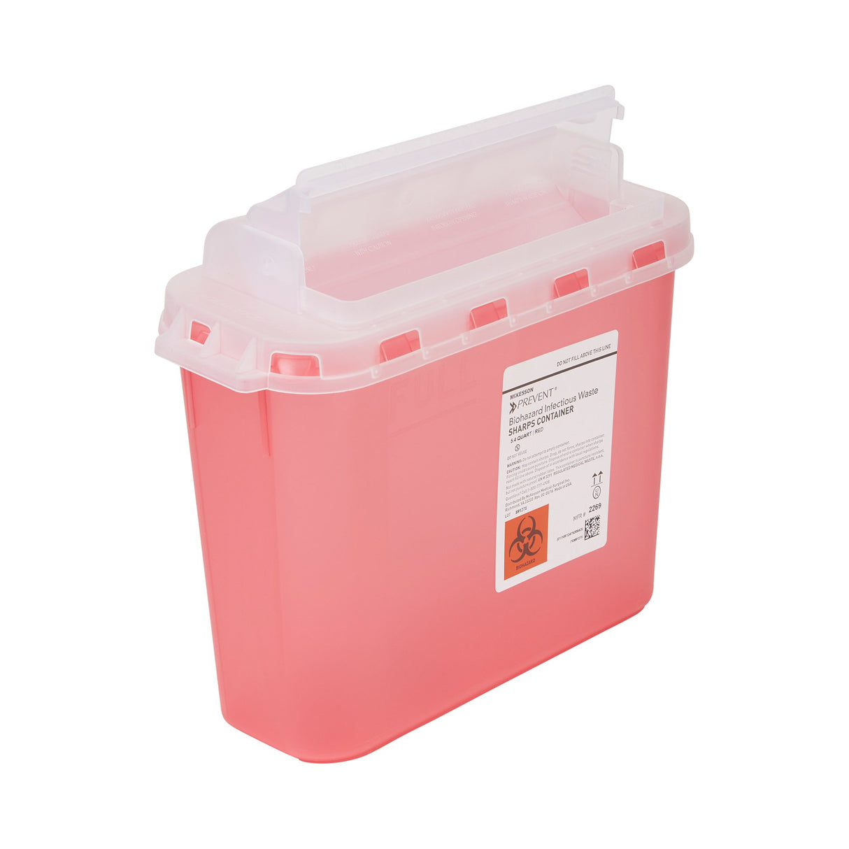 Sharps Container McKesson Prevent® Translucent Red Base 10-3/4 H X 10-1/2 W X 4-3/4 D Inch Horizontal Entry 1.25 Gallon