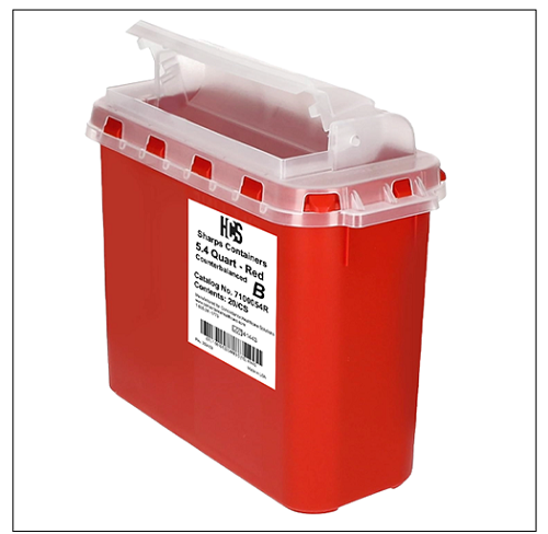 Sharps Container 5.4QT / 1.35GAL – Red with White Horizontal Entry Lid