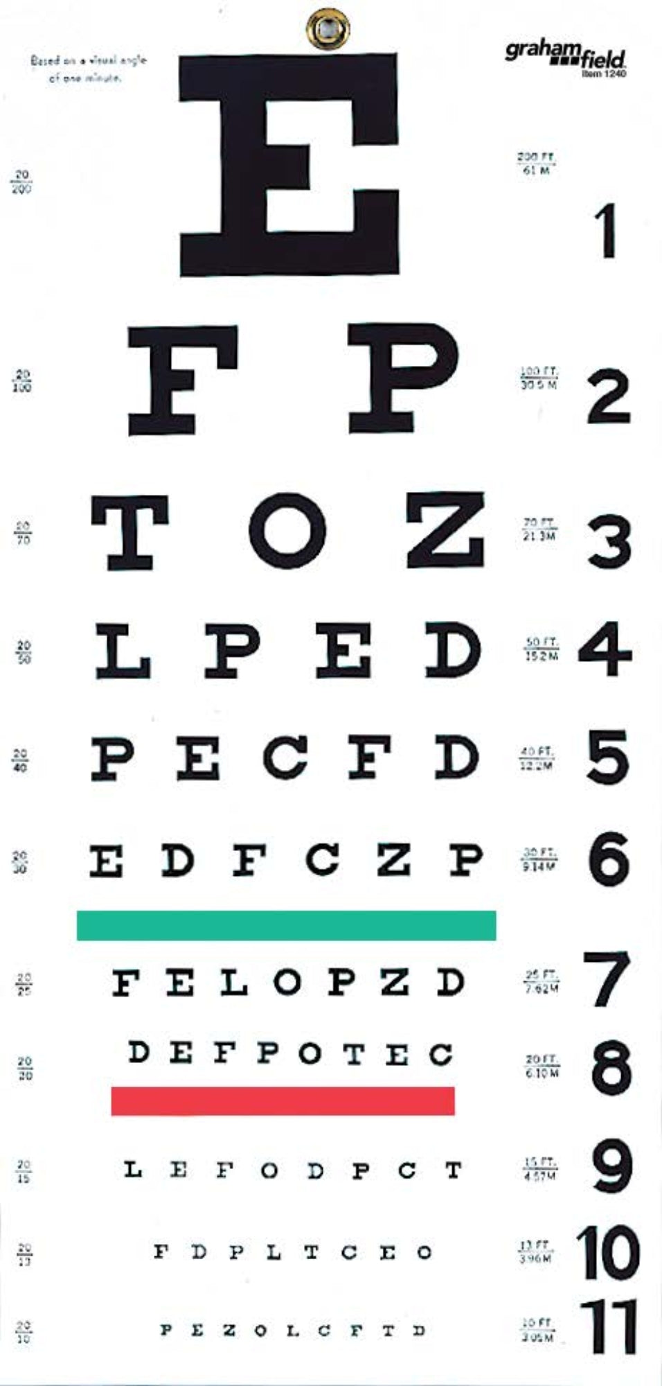 Snellen Hanging Eye Chart - 20'
