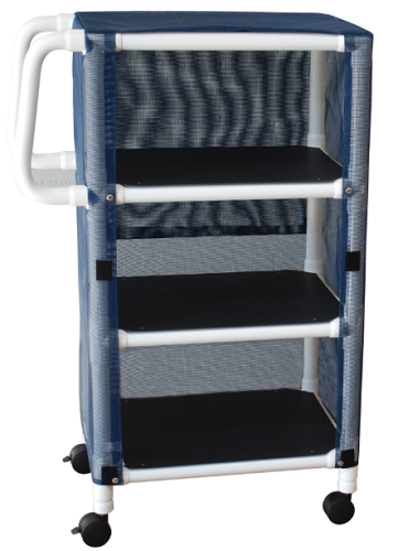 Small 3 Shelf PVC Linen Cart with Blue Mesh Cover