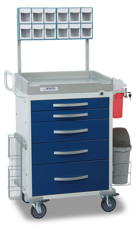 Loaded Rescue Series Anesthesiology Medical Cart, 5 Blue Drawers