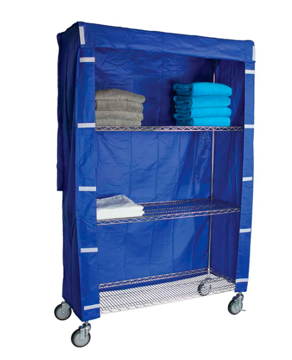 Chrome Wire Linen Cart with Nylon Cover, 4 Shelves, 48"L x 18"W x 80"H
