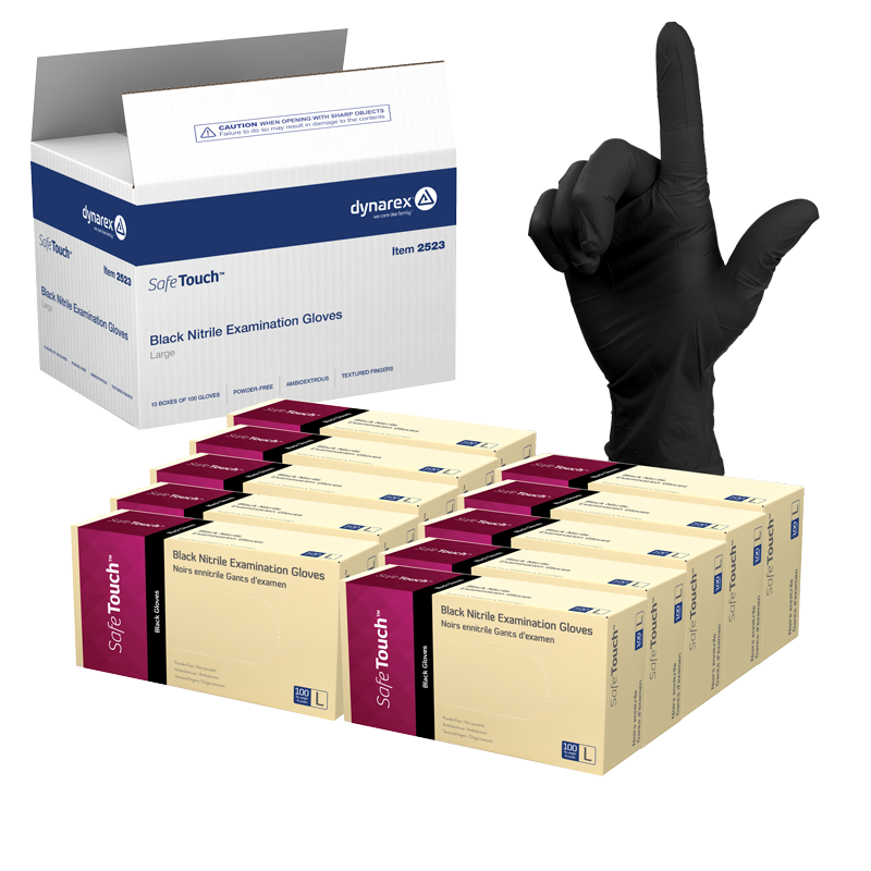 Safe-Touch Black Nitrile Exam Gloves, Powder-Free
