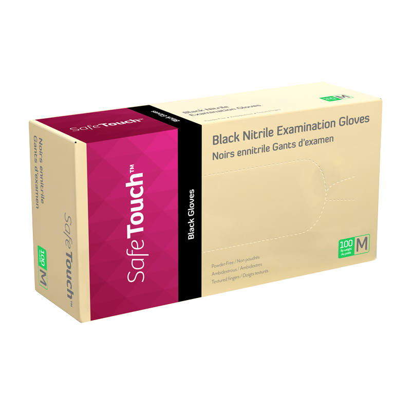 Safe-Touch Black Nitrile Exam Gloves, Powder-Free