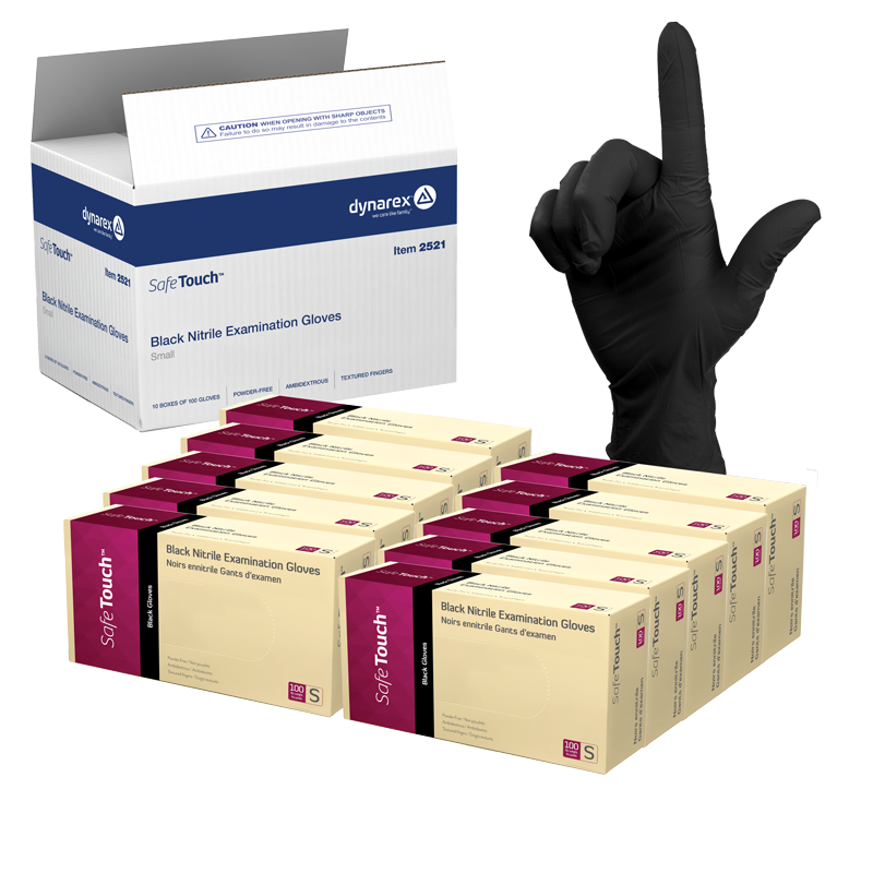 Safe-Touch Black Nitrile Exam Gloves, Powder-Free
