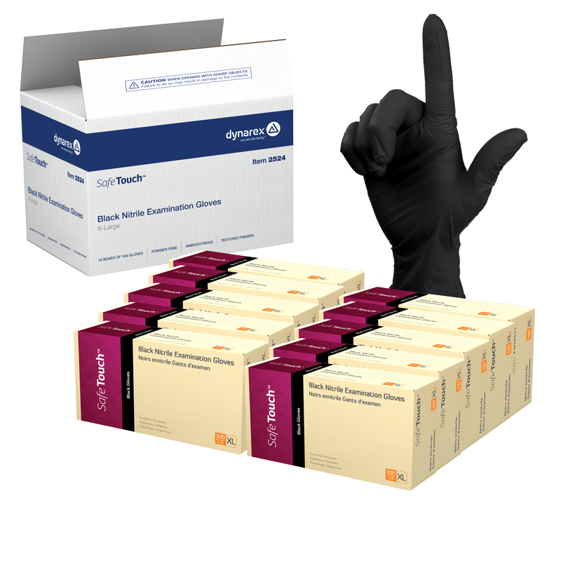 Safe-Touch Black Nitrile Exam Gloves, Powder-Free