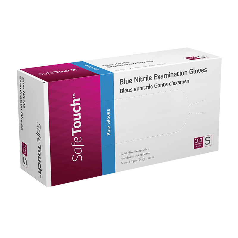Safe-Touch Blue Nitrile Exam Gloves, Powder-Free