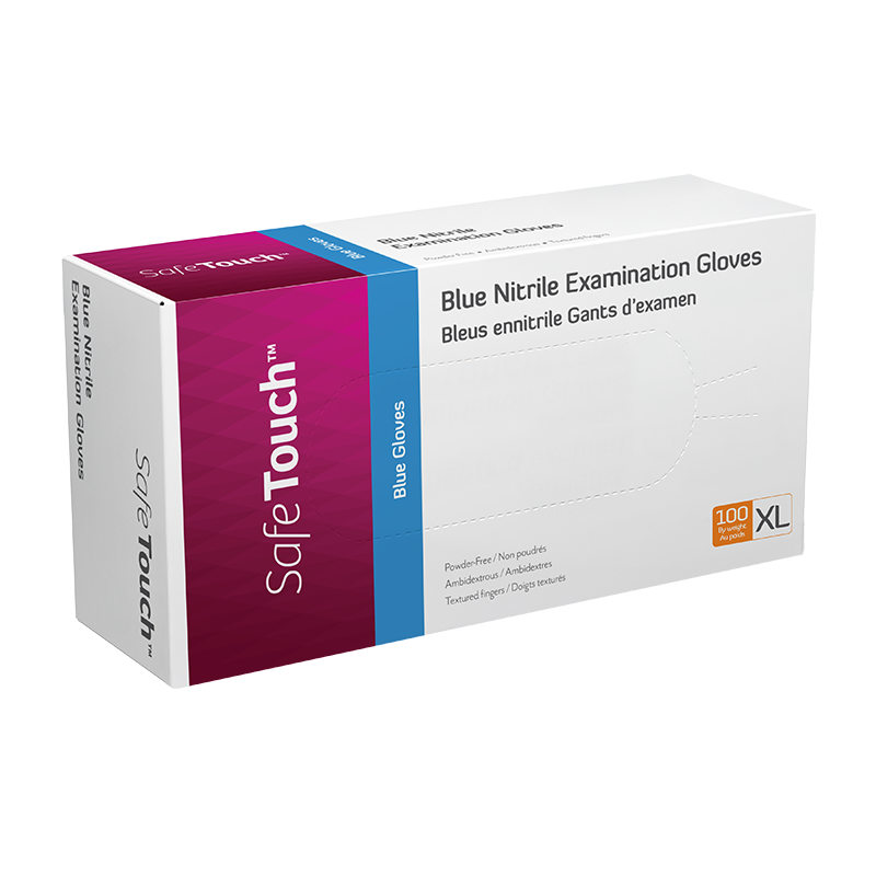 Safe-Touch Blue Nitrile Exam Gloves, Powder-Free