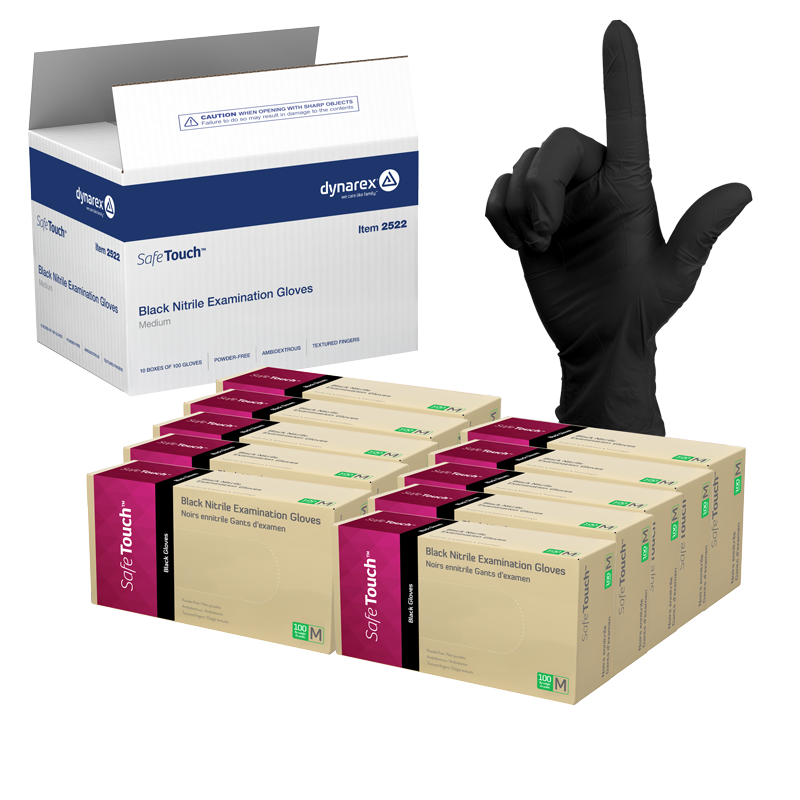 Safe-Touch Black Nitrile Exam Gloves, Powder-Free
