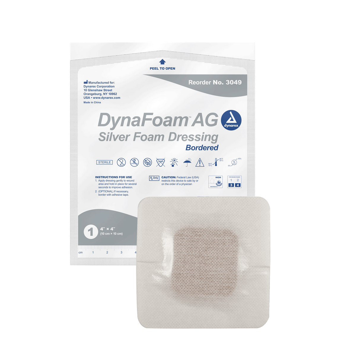 DynaFoam™ AG Bordered Foam Dressing - 4"x4"