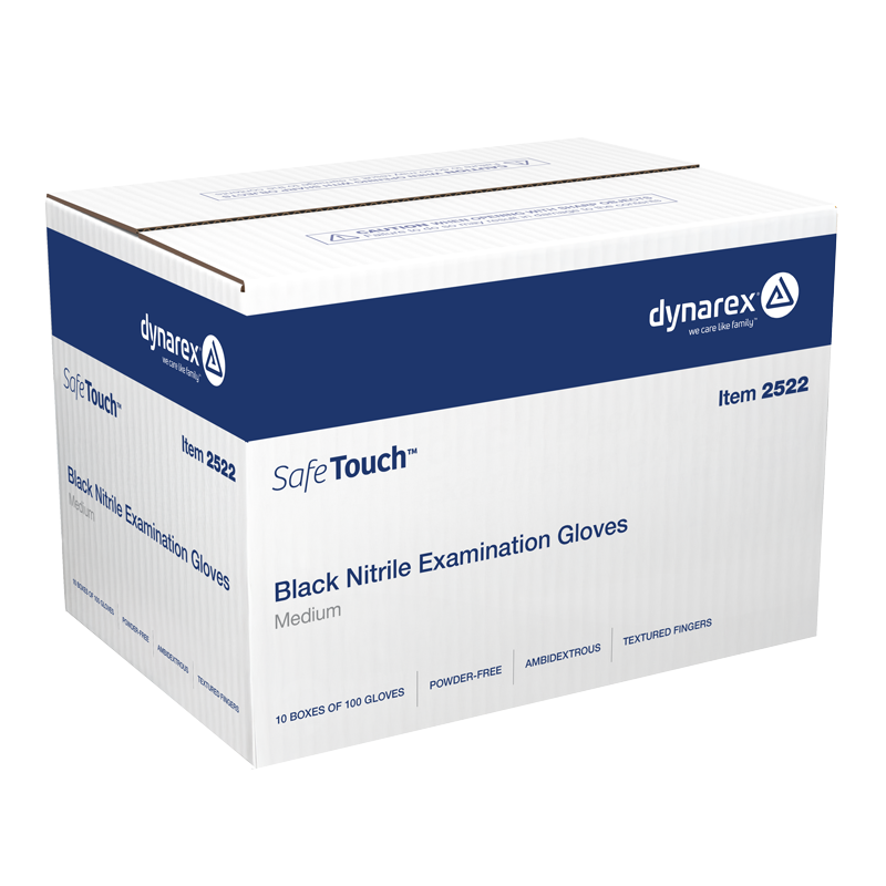 Safe-Touch Black Nitrile Exam Gloves, Powder-Free