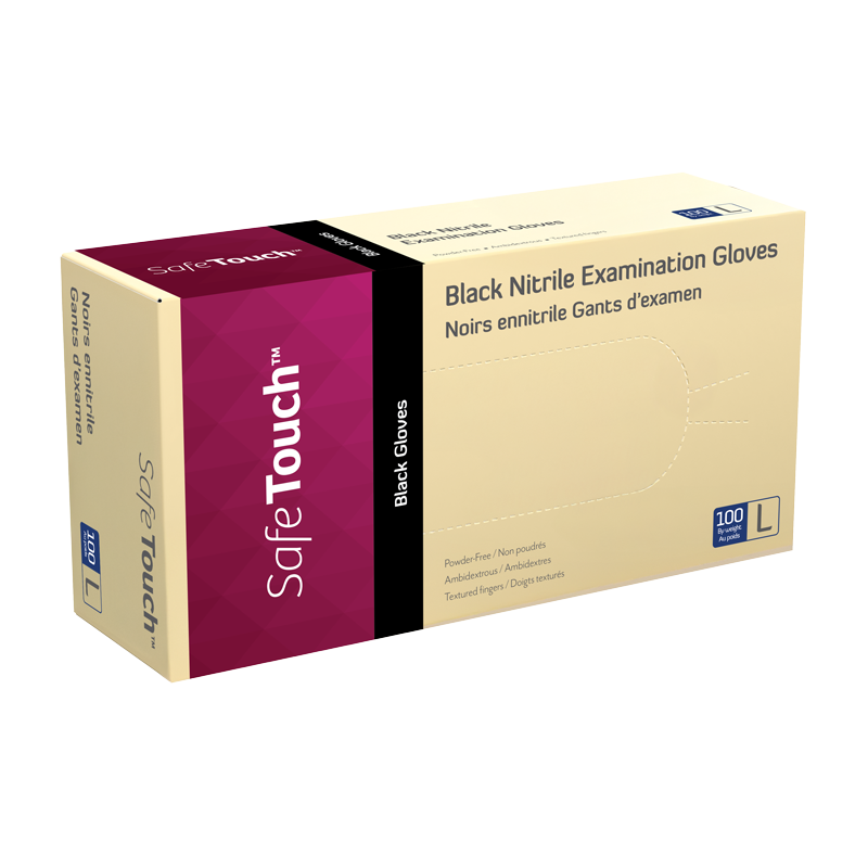 Safe-Touch Black Nitrile Exam Gloves, Powder-Free
