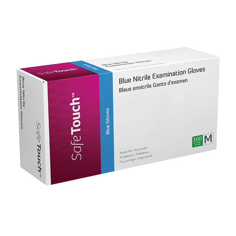 Safe-Touch Blue Nitrile Exam Gloves, Powder-Free