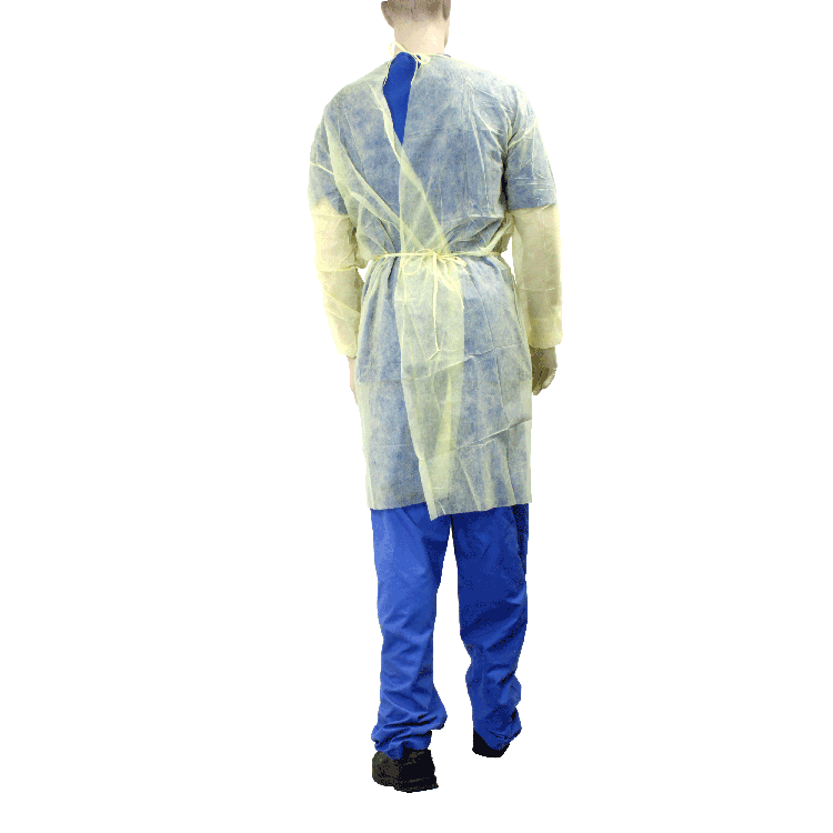 Isolation Gown Fluid Resistant w/ Ties, Yellow Large