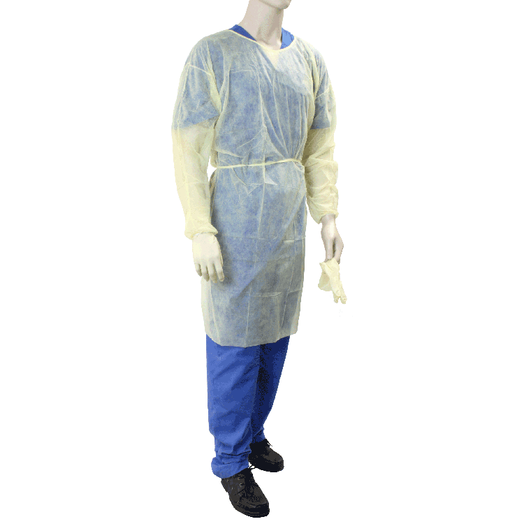 Isolation Gown Fluid Resistant w/ Ties, Yellow Large