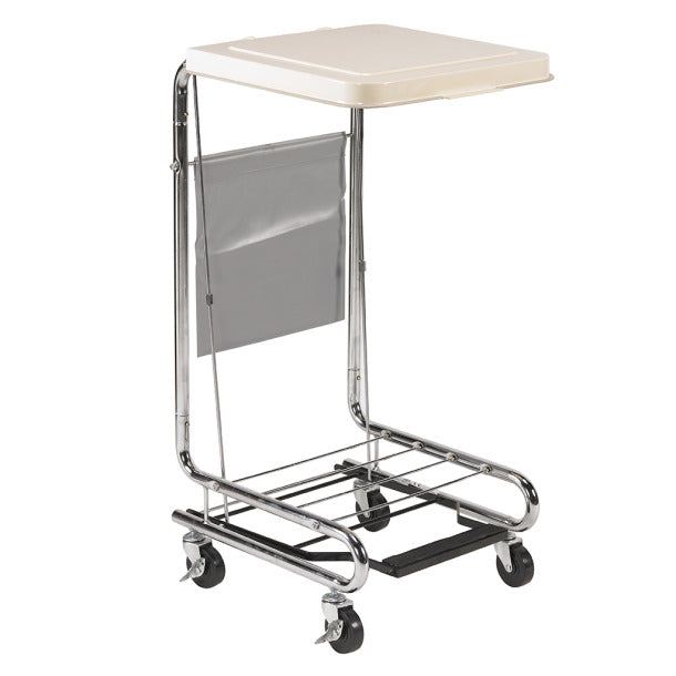 Hamper Stand with White Steel Lid Holds 36-42Gal Bag 3in Casters
