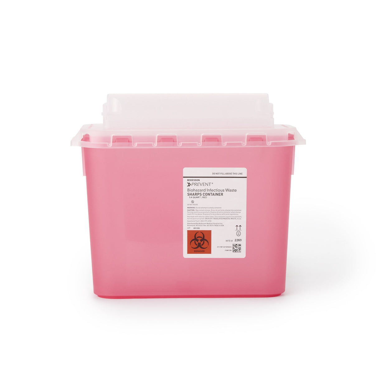 Sharps Container McKesson Prevent® Translucent Red Base 10-3/4 H X 10-1/2 W X 4-3/4 D Inch Horizontal Entry 1.25 Gallon