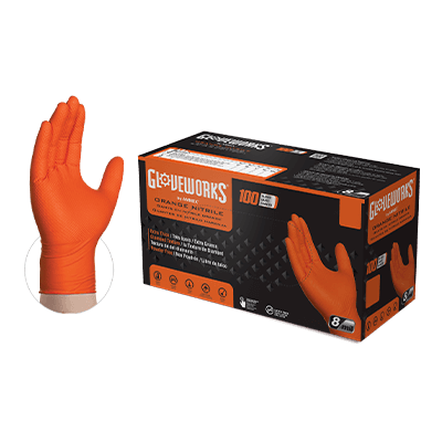 Gloveworks Orange Raised Diamond Texture Nitrile Disposable Gloves