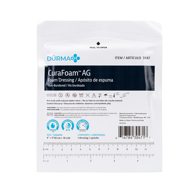 CuraFoam™ AG Foam Dressing - 4"x4"