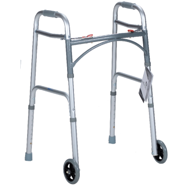 Adult Two Button Folding Walker w/ 5" Wheels