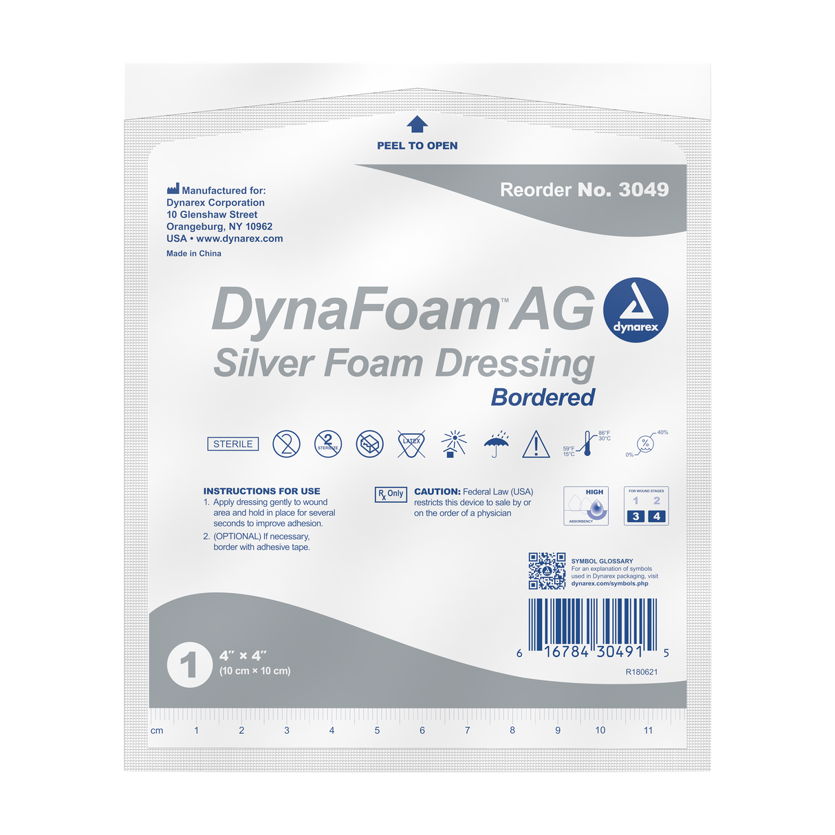 DynaFoam™ AG Bordered Foam Dressing - 4"x4"