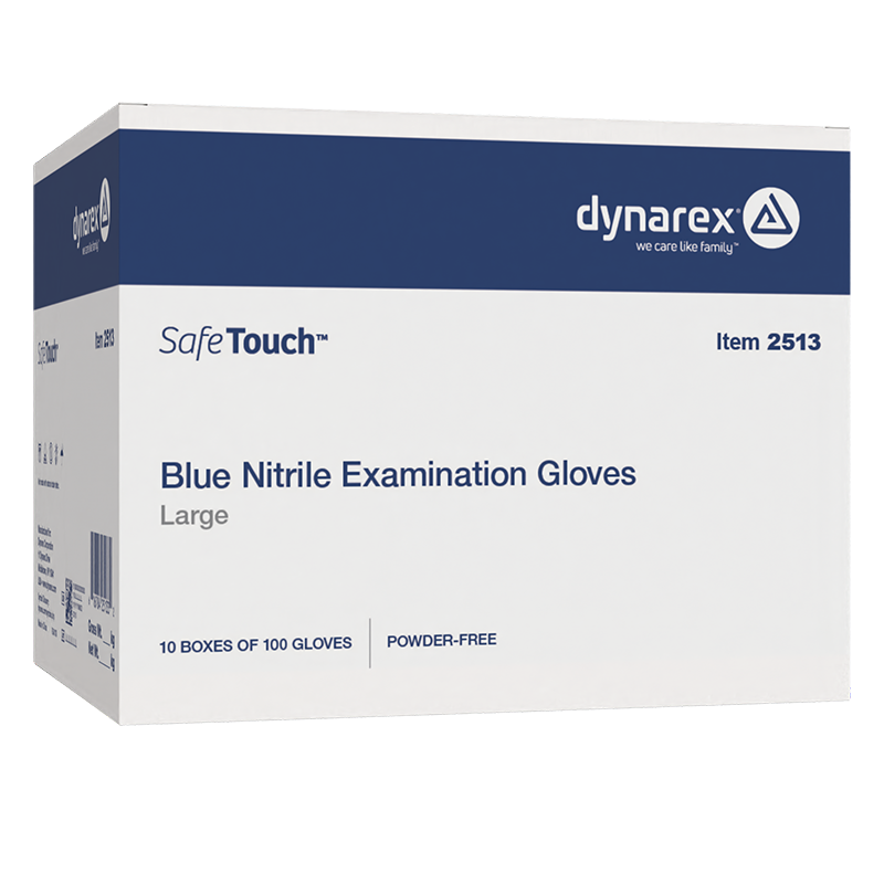 Safe-Touch Blue Nitrile Exam Gloves, Powder-Free