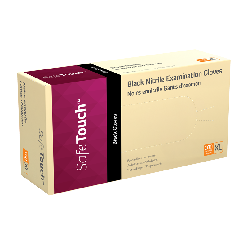 Safe-Touch Black Nitrile Exam Gloves, Powder-Free