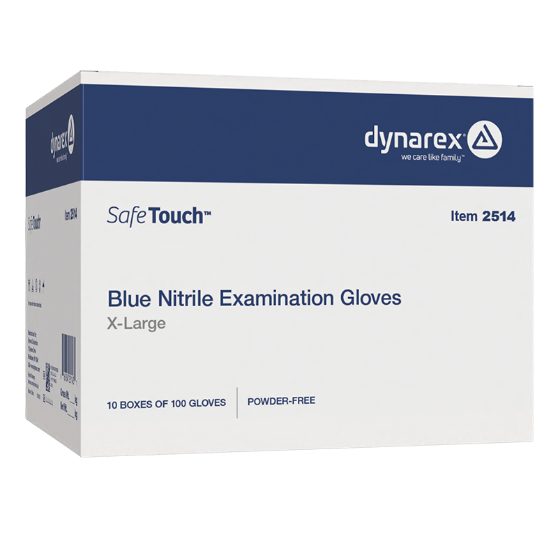 Safe-Touch Blue Nitrile Exam Gloves, Powder-Free