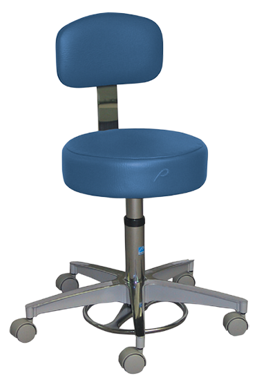 Stool, Gas Cylinder, Foot-Operated 5-Caster Aluminum Base With Back