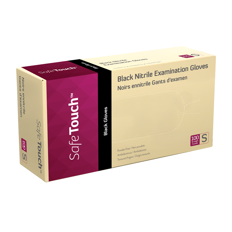 Safe-Touch Black Nitrile Exam Gloves, Powder-Free
