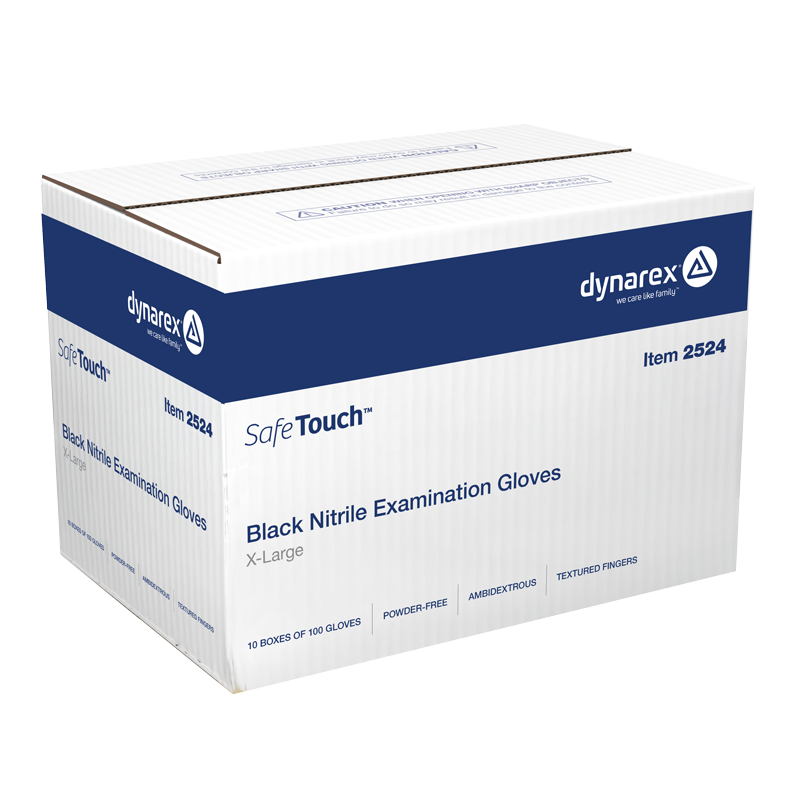 Safe-Touch Black Nitrile Exam Gloves, Powder-Free